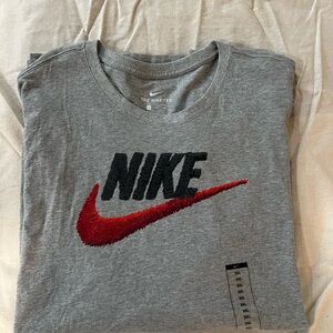 Nike Gray and Red Short Sleeve Tee with Bold Logo